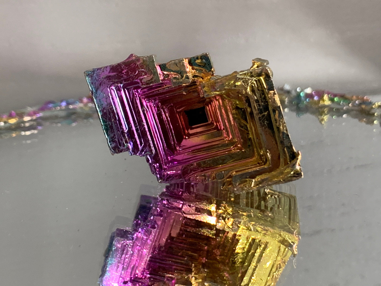 Sunset Bismuth Hopper Crystal Specimen Metal Art