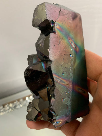 Black Aura Coated Amethyst Gemstone Crystal Cluster Tower Chunk (B)