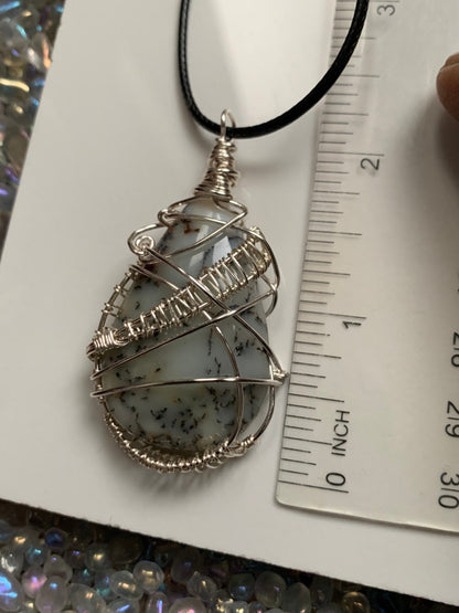 Dendritic Opal Crystal Gemstone Wire Wrapped Necklace