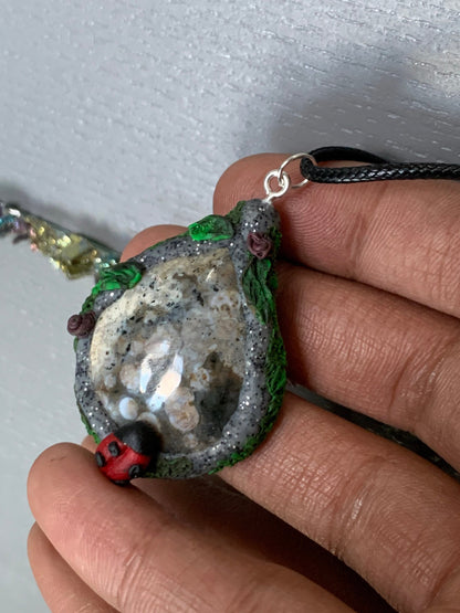 Ocean Jasper Gemstone Crystal Enchanted Garden - Ladybug Necklace - Drop