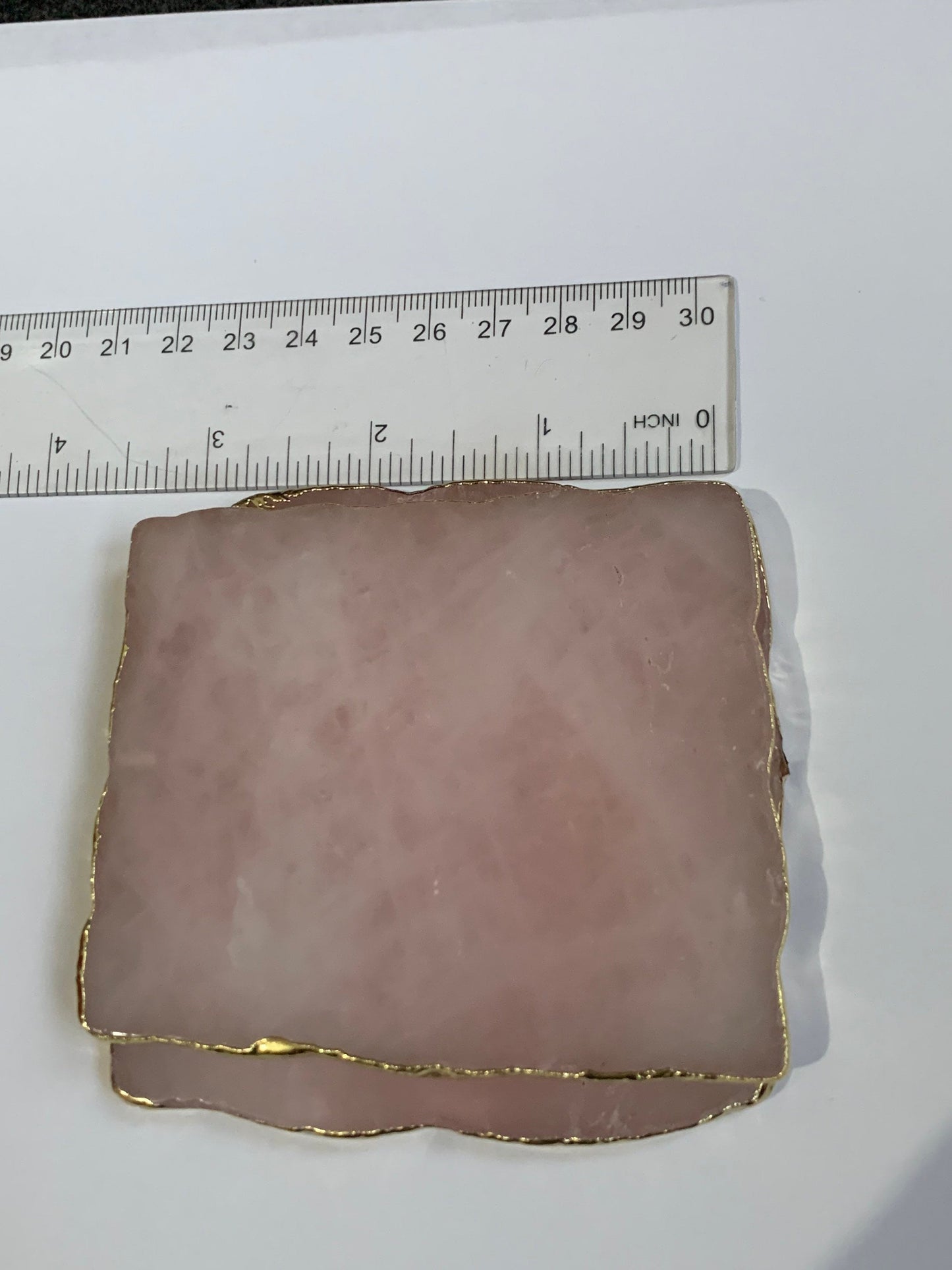 Rose Quartz Crystal Gemstone Gold Electroplated Coaster Set Of Two