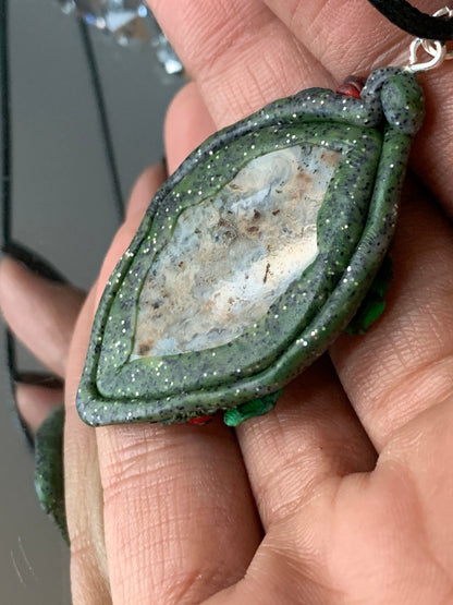 Ocean Jasper Gemstone Crystal Enchanted Garden - Ladybug Necklace - Oval