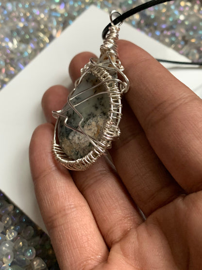 Dendritic Opal Crystal Gemstone Wire Wrapped Necklace