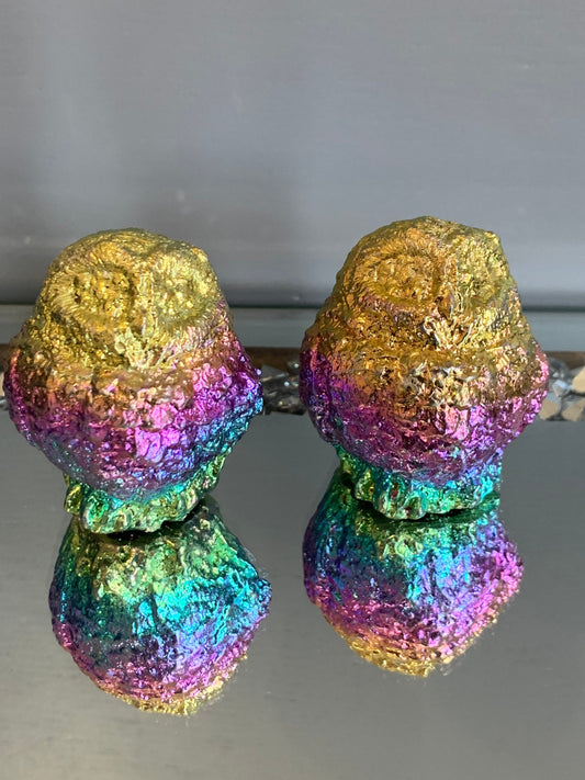 Rainbow Bismuth Crystal Fuzzy Owl Metal Art Sculpture