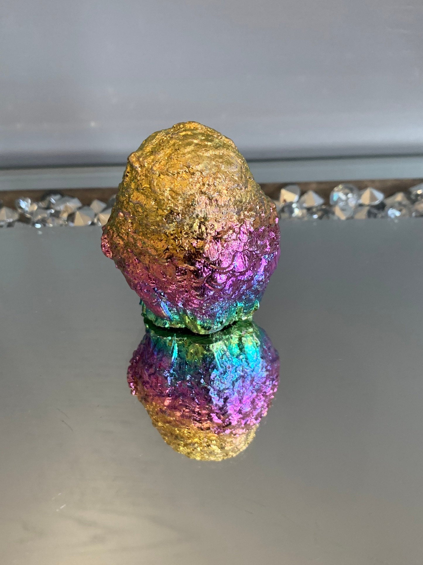 Rainbow Bismuth Crystal Fuzzy Owl Metal Art Sculpture