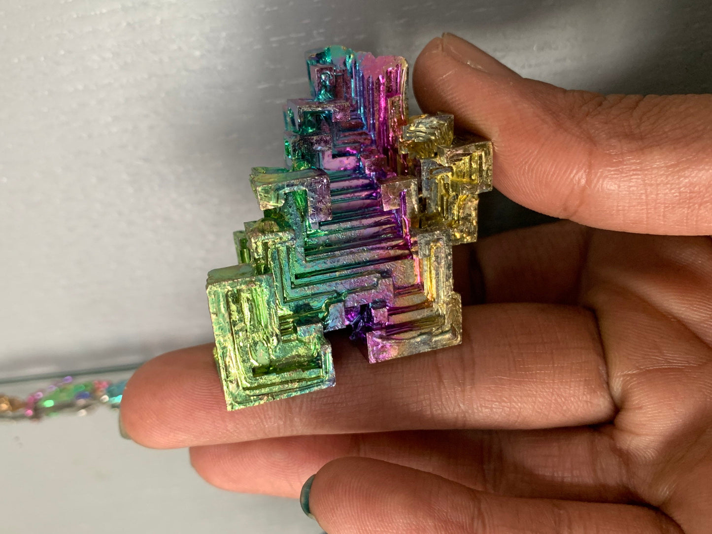 Rainbow Bismuth Crystal Specimen Metal Art Large (1)
