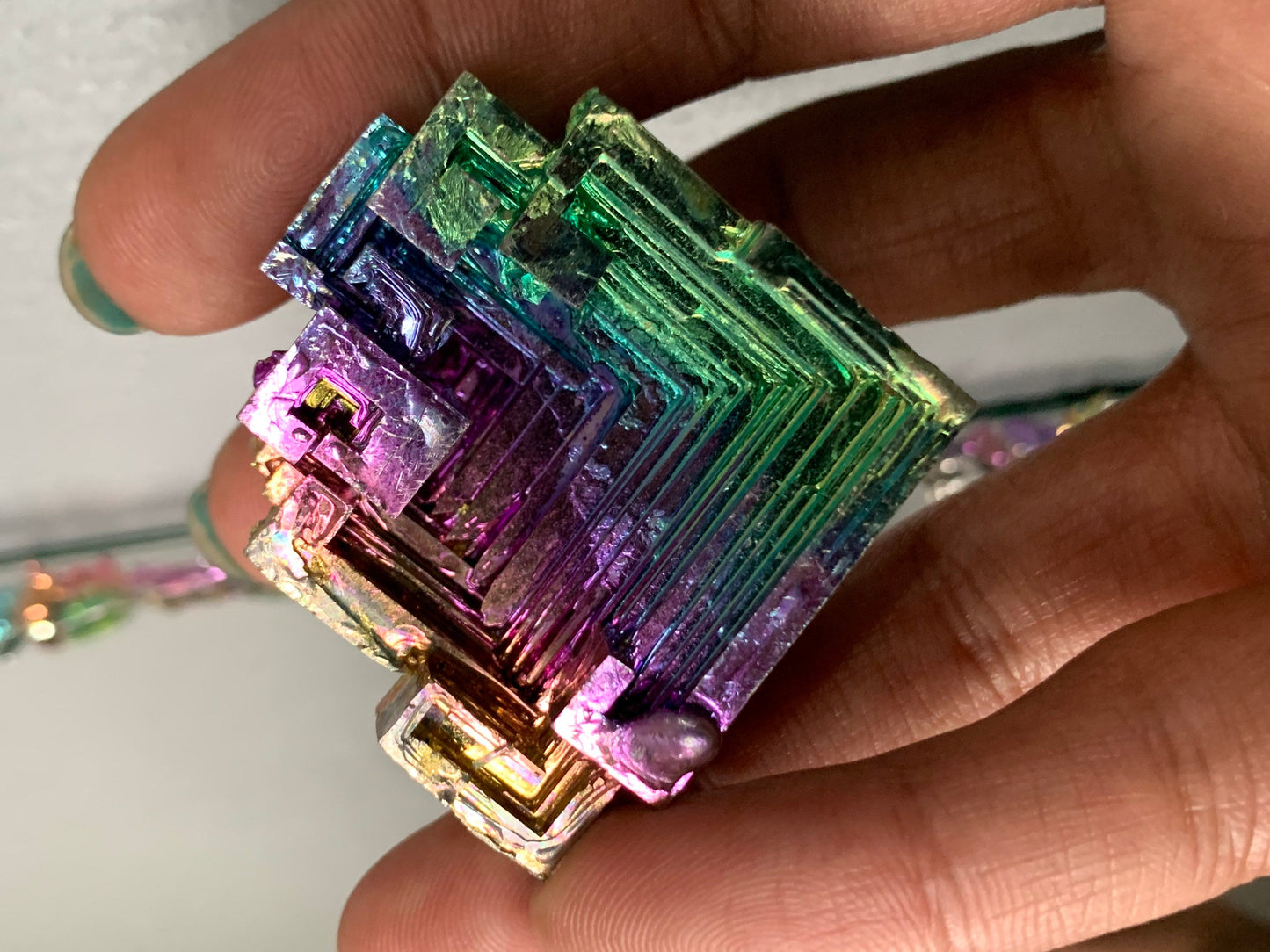 Rainbow Bismuth Crystal Specimen Metal Art Large (2)