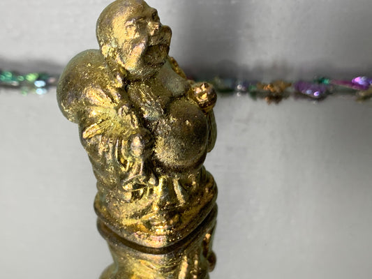 Gold Bismuth Crystal Travelling Buddha Metal Art Sculpture