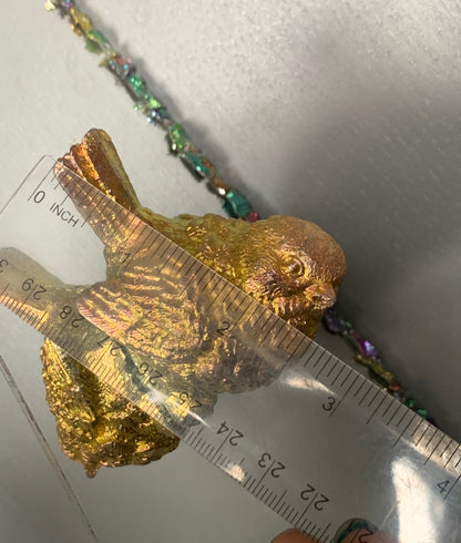 Gold Peach Bismuth Crystal Wren Song Bird Metal Art Sculpture