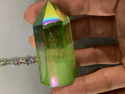 Apple Green Aura Quartz Crystal Gemstone Tower Point (3)
