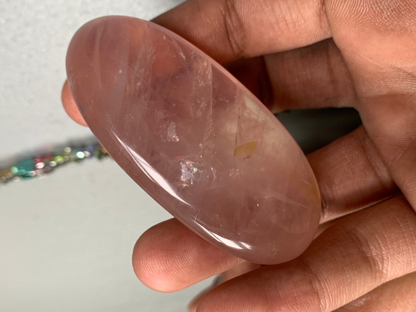 Star Rose Quartz Crystal Gemstone - Palm Stone - long (1)