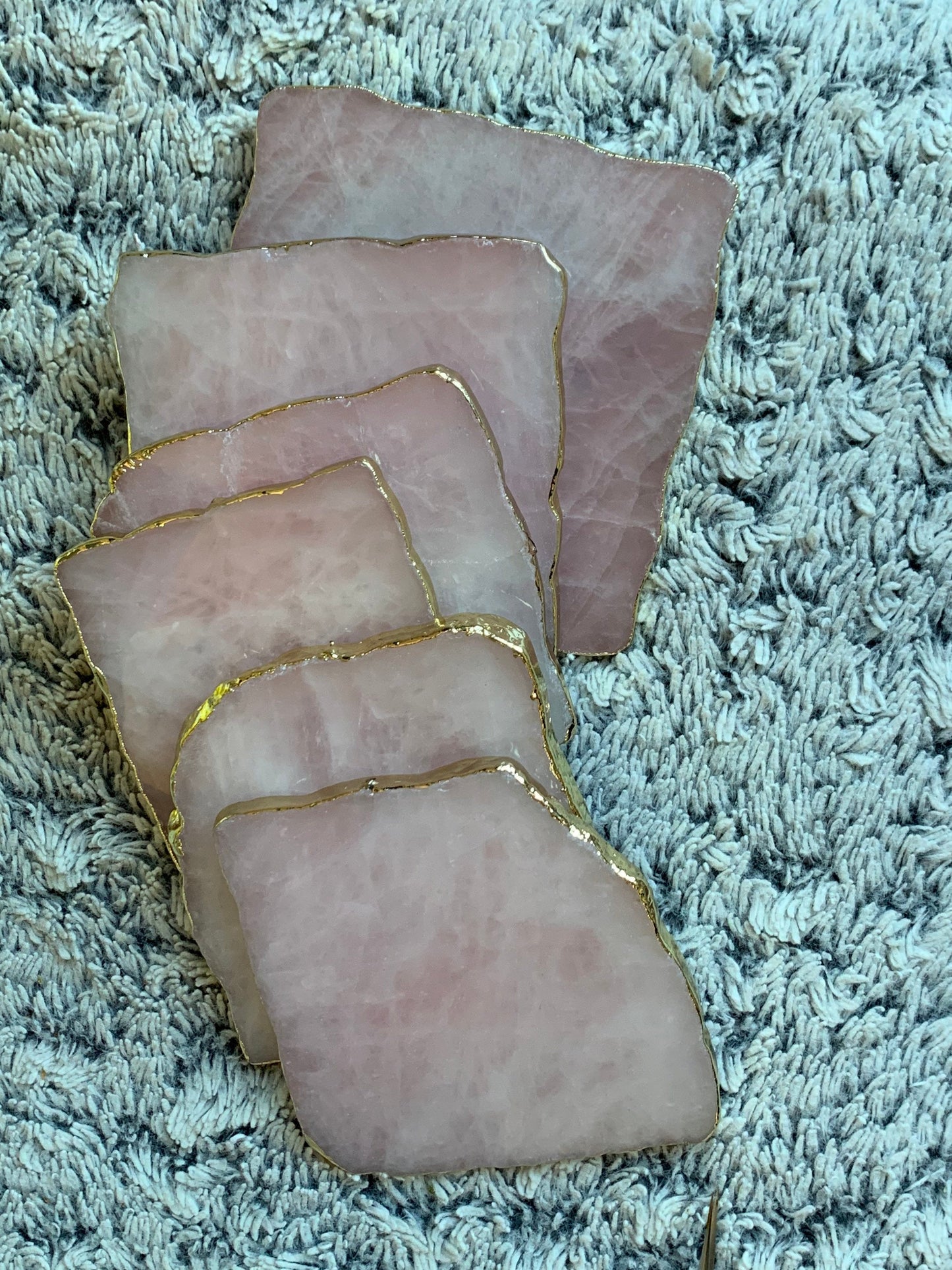 Rose Quartz Crystal Gemstone Gold Electroplated Coaster Set Of Two