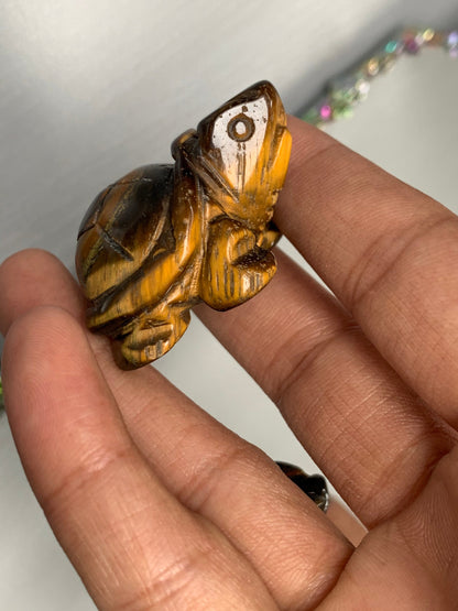 Tigers Eye Gemstone Crystal Turtle Animal Carving Small