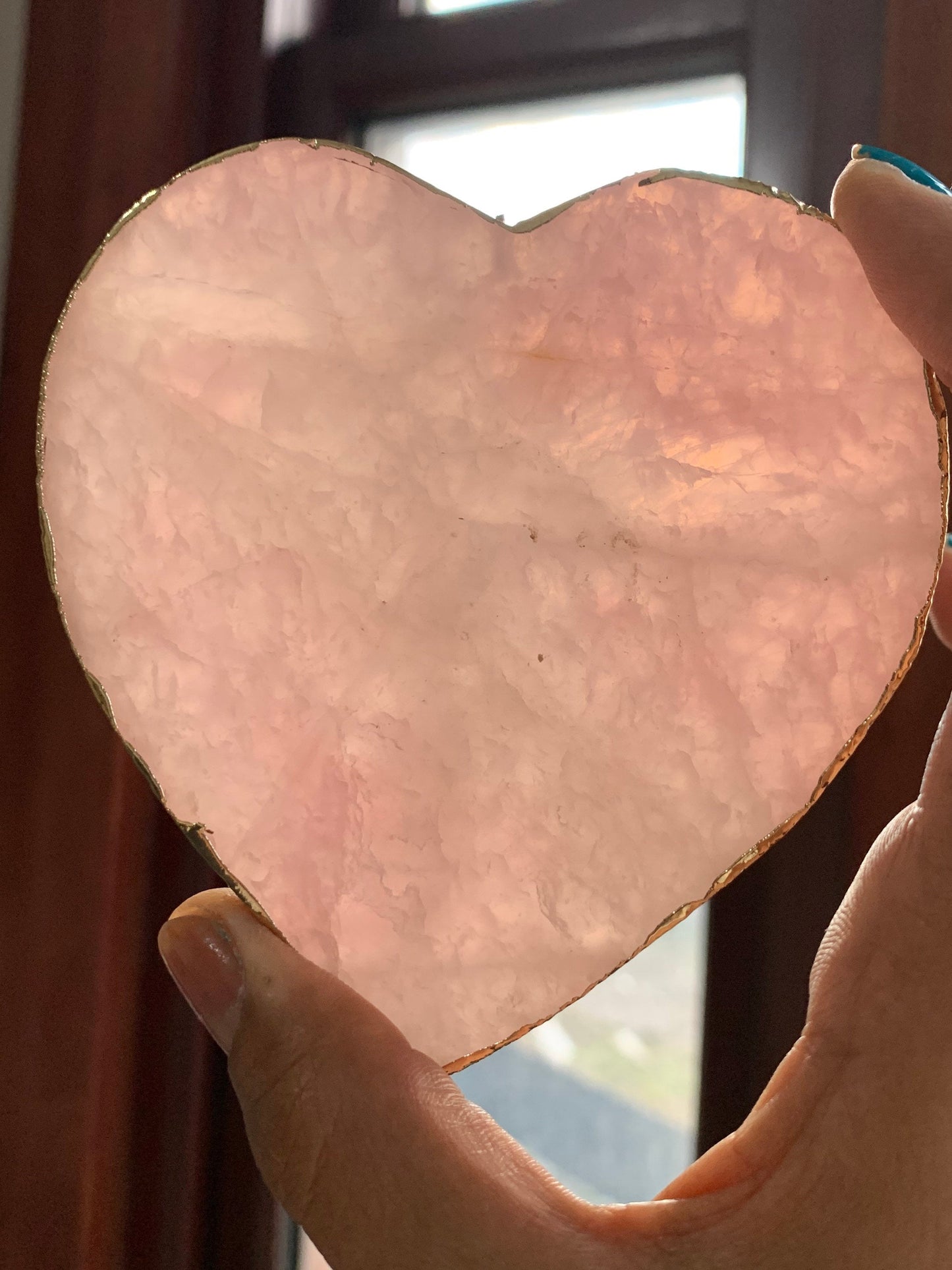 Rose Quartz Crystal Gemstone Gold Electroplated Coaster Set Of Two Heart