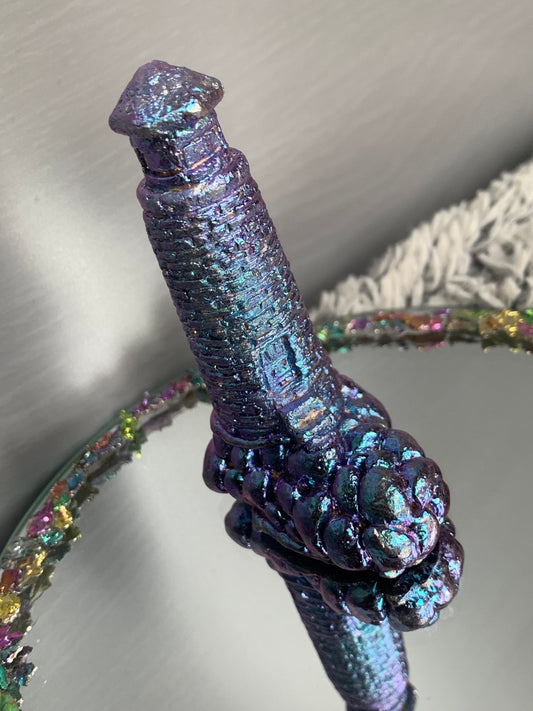 Purple Blue Bismuth Crystal Lighthouse Metal Art Sculpture