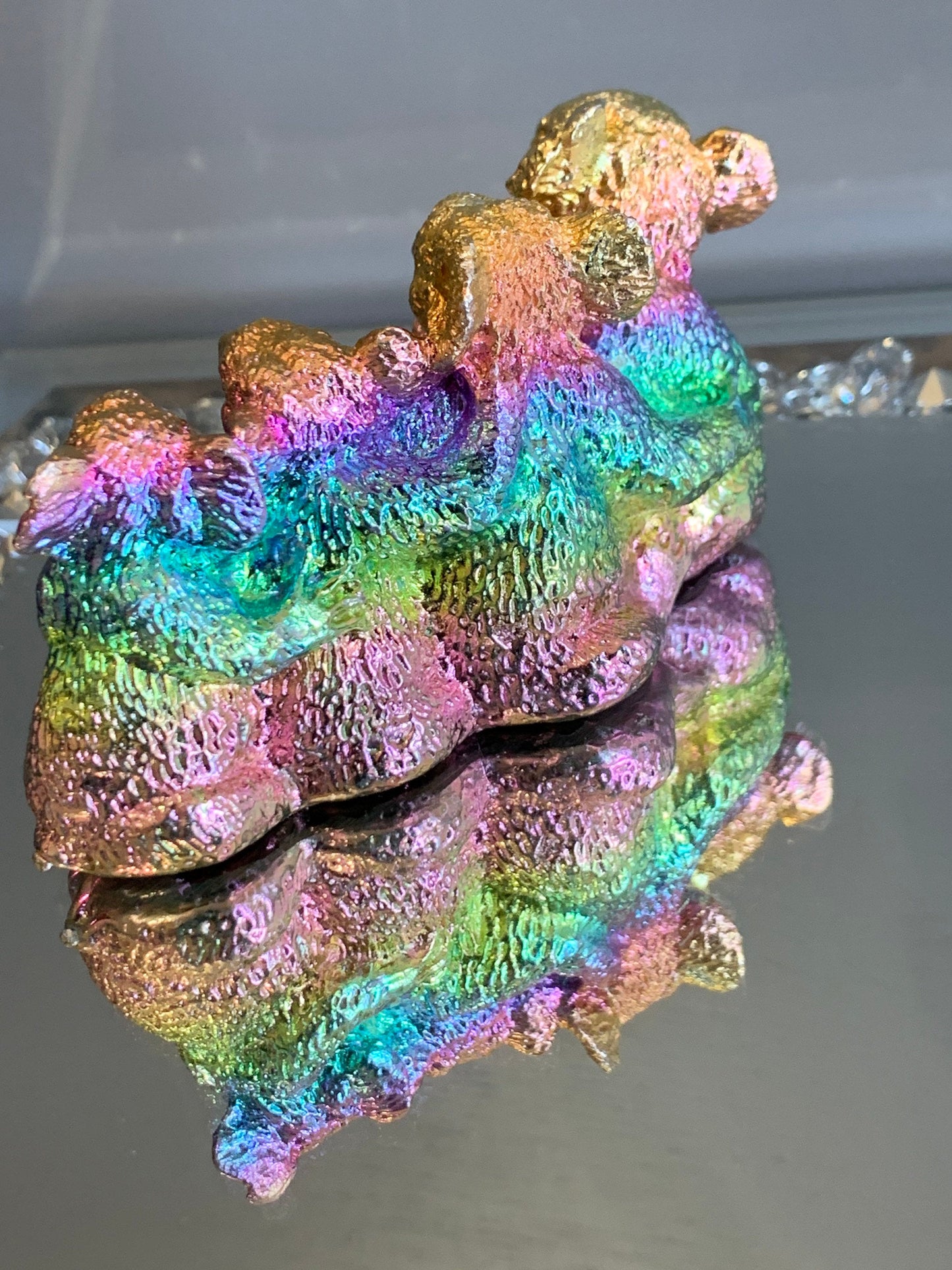 Rainbow Bismuth Crystal Koala Family Metal Art Sculpture