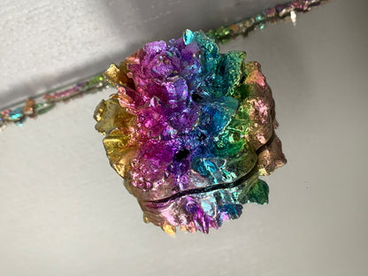 Rainbow Bismuth Crystal Rose Flower Metal Art Sculpture - Large