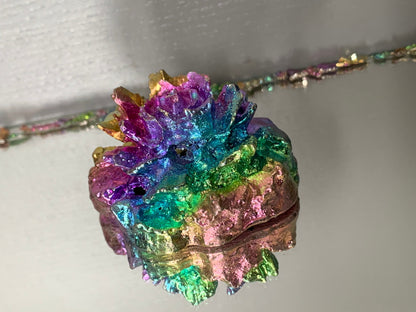 Rainbow Bismuth Crystal Rose Flower Metal Art Sculpture - Large