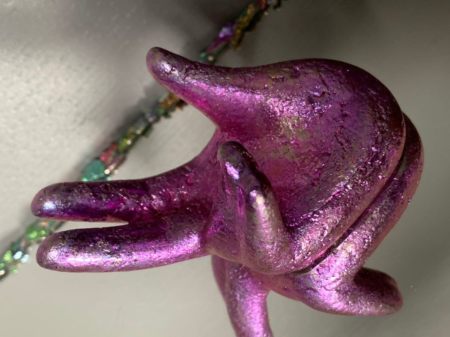 Pink Bismuth Crystal Hand Sphere Holder Metal Art Sculpture