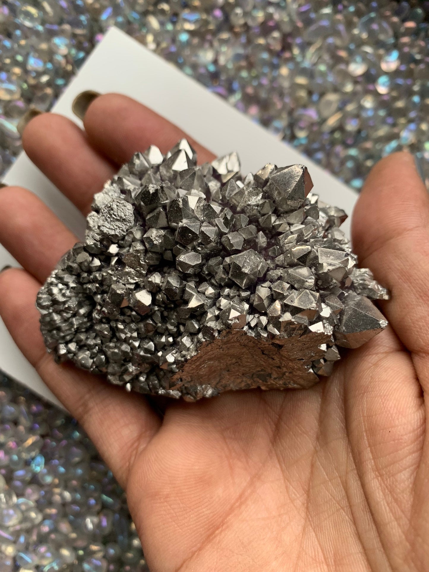 Silver Titanium Coated Amethyst Crystal Gemstone Cluster