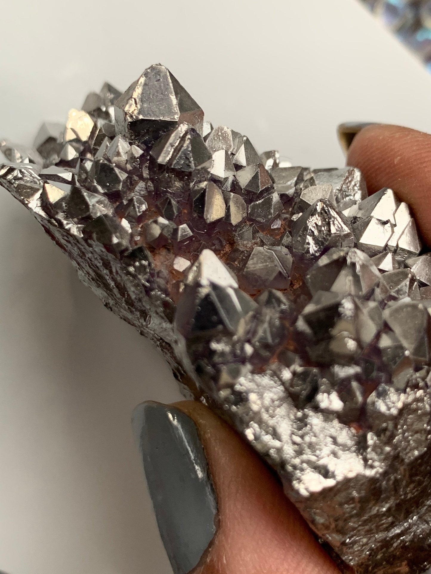 Silver Titanium Coated Amethyst Crystal Gemstone Cluster