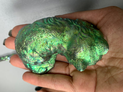 Green Bismuth Crystal Large Cat Metal Art Sculpture