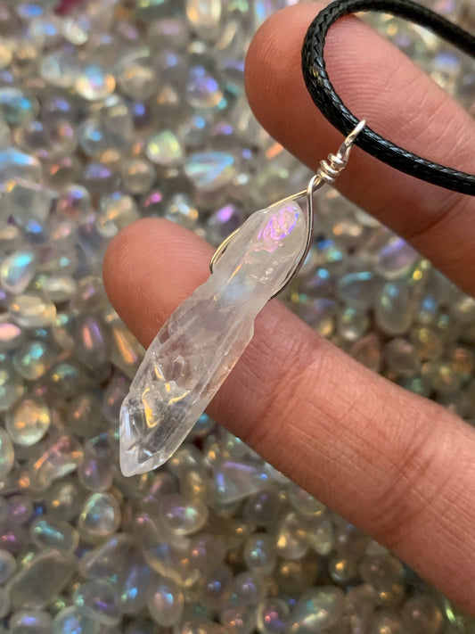 Angel Aura Quartz Crystal Gemstone - Cord Necklace