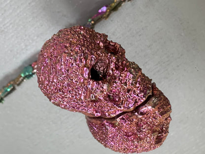 Pink Bismuth Crystal Coral Skull Large Metal Art Sculpture