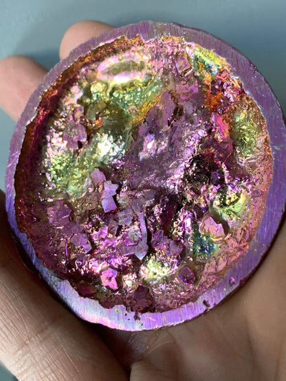 Pink Bismuth Crystal Sun Moon Metal Art Sculpture