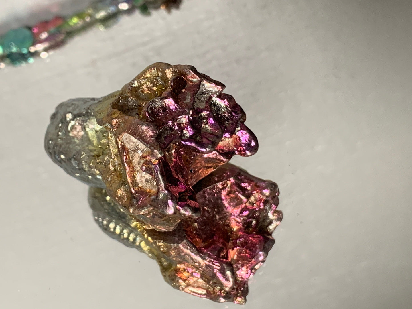 Pink Gold Silver Bismuth Crystal Small Trex Skull Metal Art Sculpture