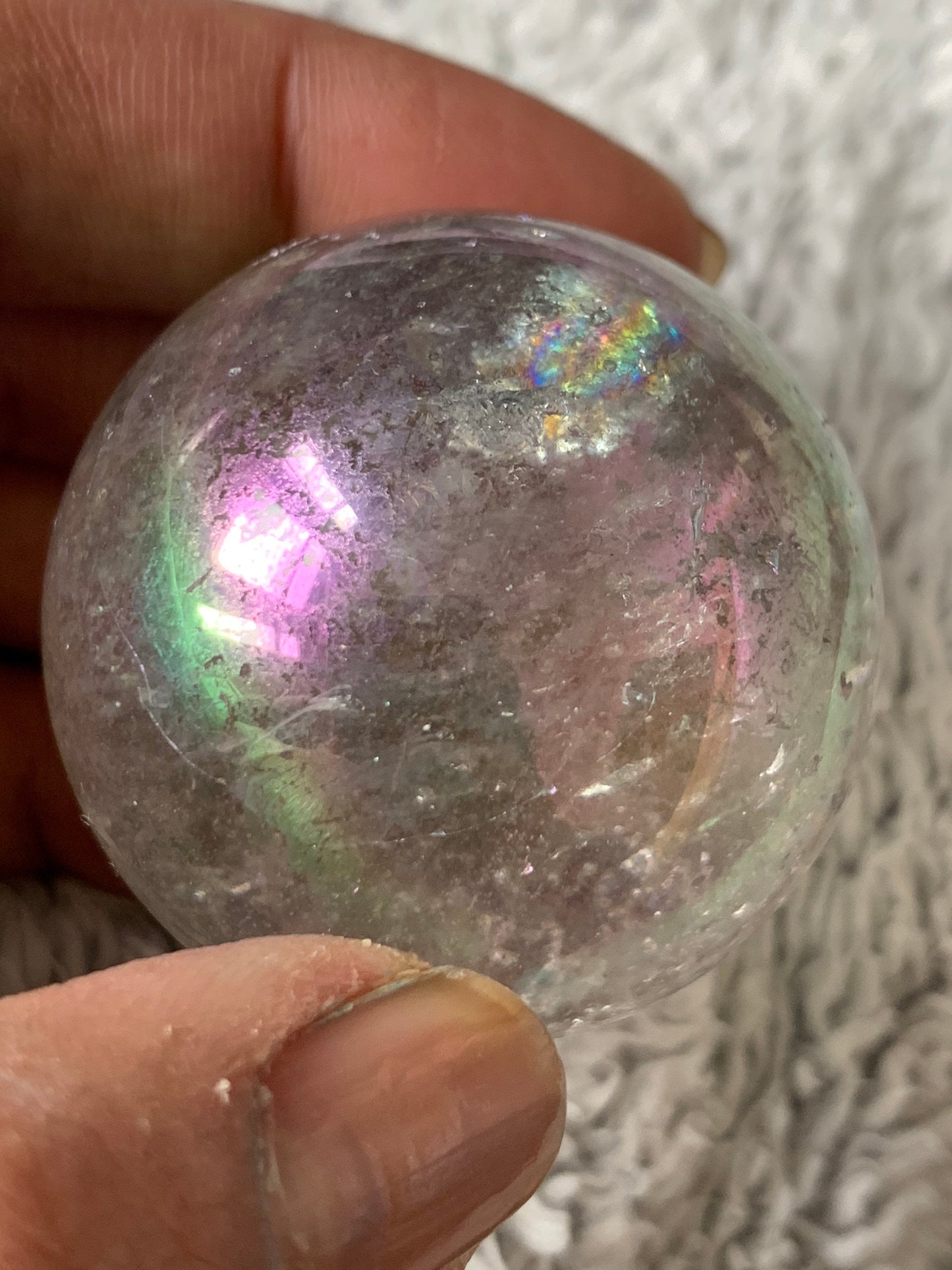 Angel / Opal Aura Rainbow Quartz Sphere Gemstone Crystal - L1