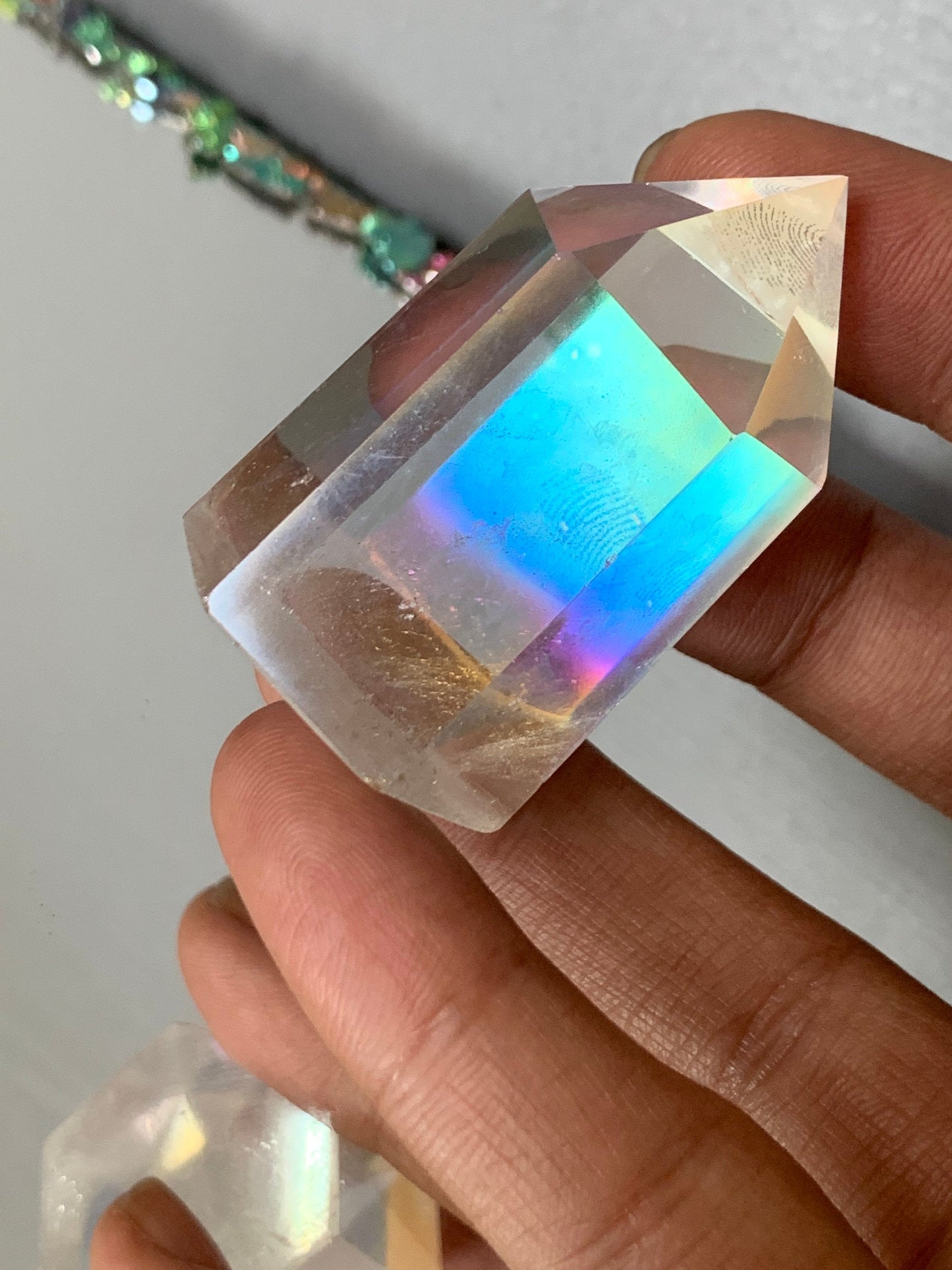 Angel Opal Aura Quartz Gemstone Crystal Tower Point (1)
