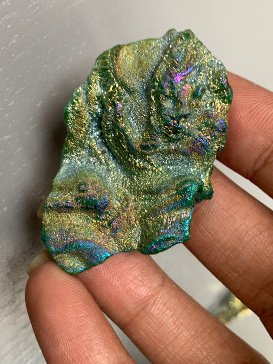 Green Aura Druzy Chalcedony Crystal Gemstone - Galaxy Slice - no 4