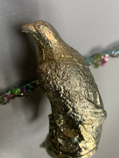 Gold Silver Bismuth Crystal Falcon Bird Metal Art Sculpture