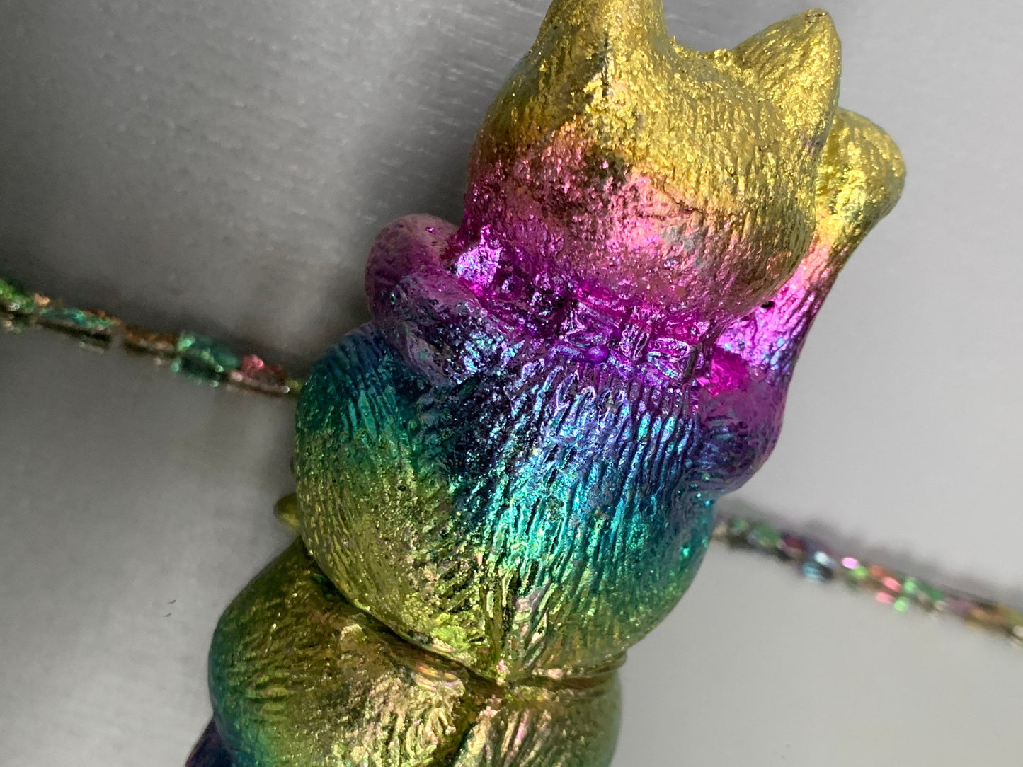 Rainbow Bismuth Crystal Lucky Cat Metal Art Sculpture