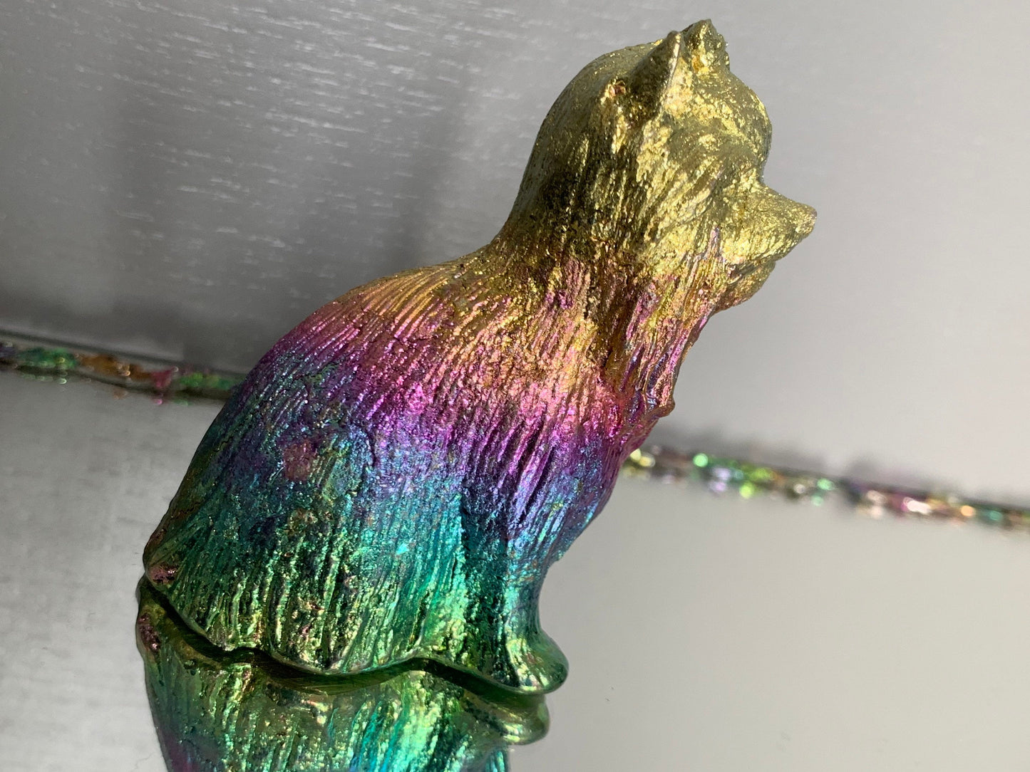 Rainbow Bismuth Crystal Yorkshire Terrier Dog Metal Art Sculpture