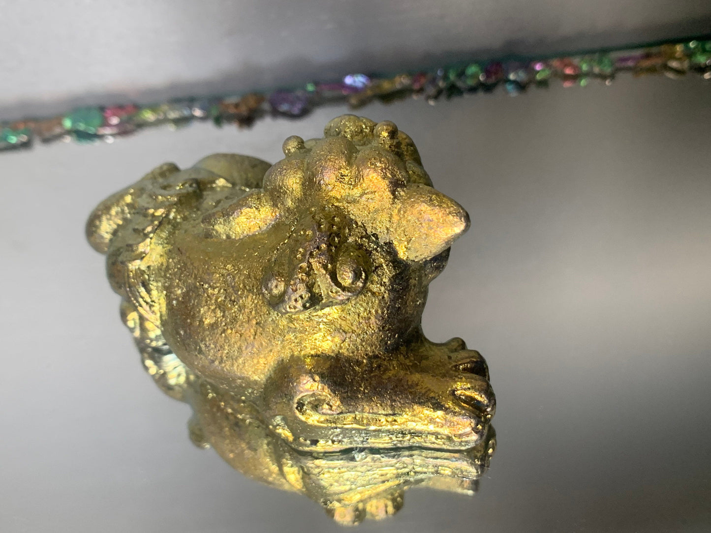 Gold Bismuth Crystal Chinese Foo Dog (RIGHT SIDE) - Metal Art Sculpture
