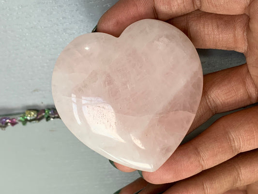 Rose Quartz Crystal Gemstone Heart Carving Flat Large