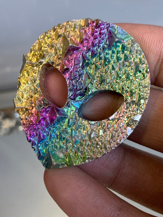 Rainbow Bismuth Crystal Alien Cut Out Metal Art