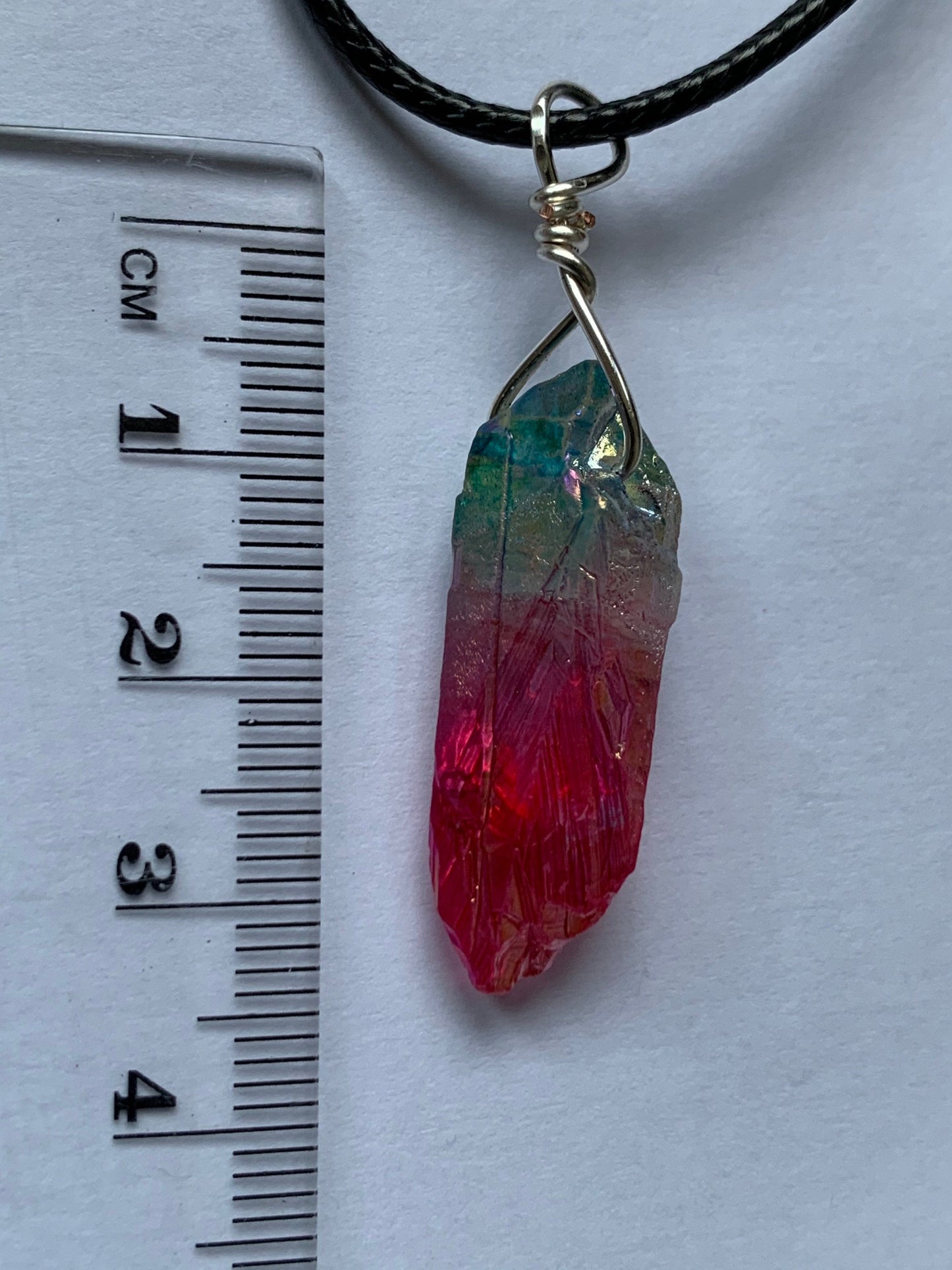 Red Blue Aura Quartz Crystal Gemstone - Cord Necklace