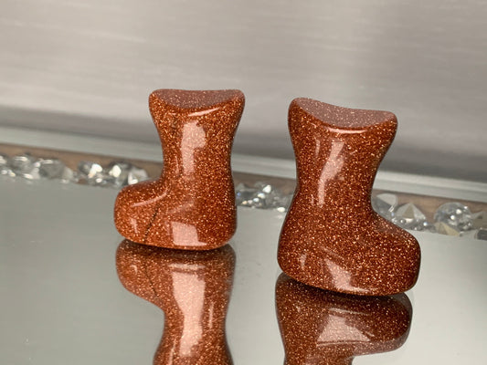 Goldstone Crystal Gemstone Boot Carving - Pair