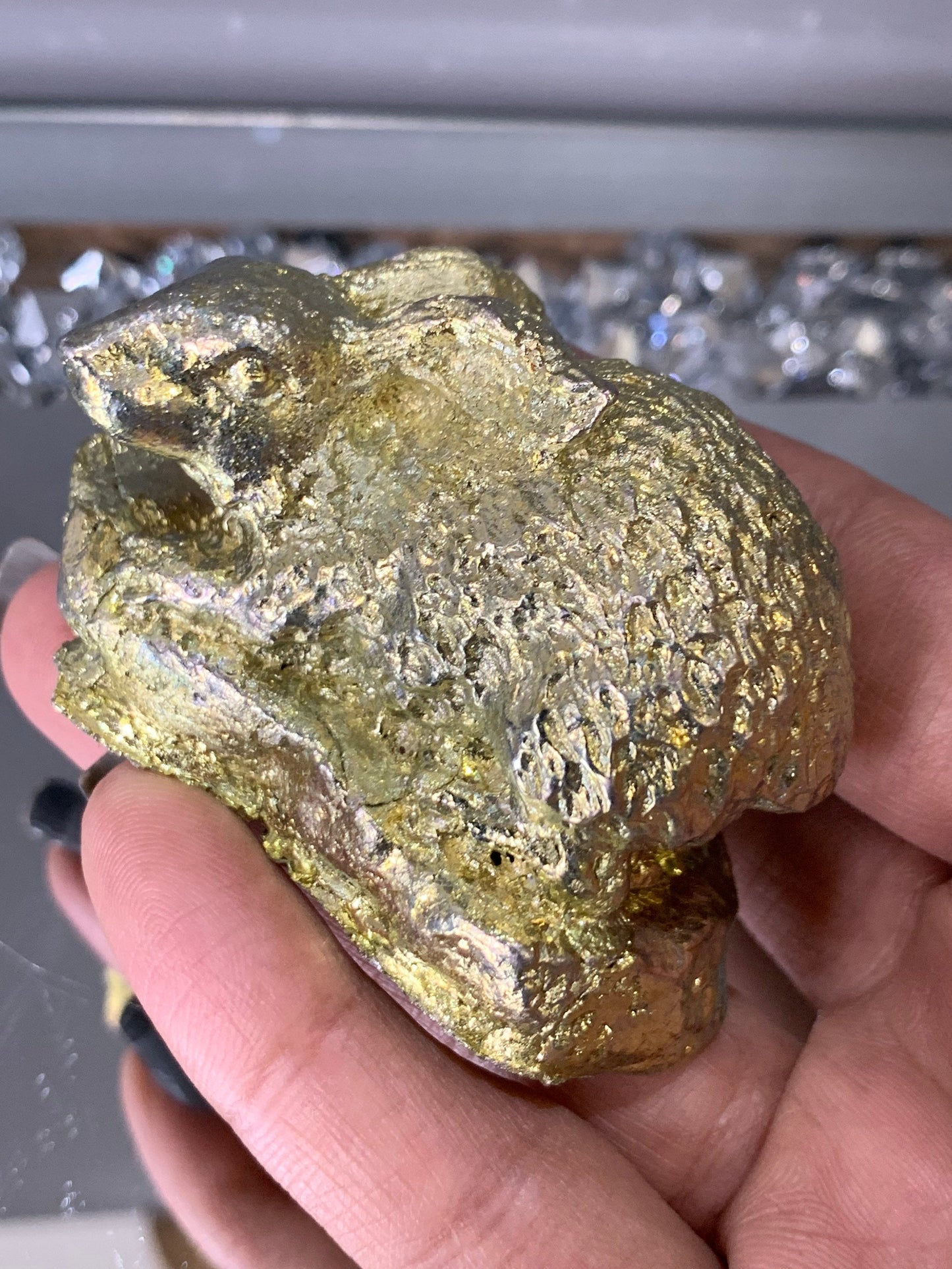 Gold Bismuth Crystal Bunny Rabbit Metal Art Sculpture