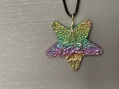 Rainbow Bismuth Star Crystal Metal Art Cut Out Cord Necklace