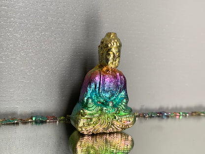 Rainbow Bismuth Crystal Tibetan Buddha Metal Art Sculpture
