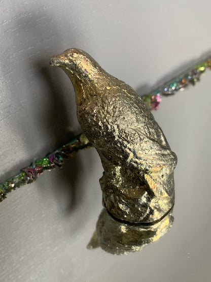 Gold Silver Bismuth Crystal Falcon Bird Metal Art Sculpture
