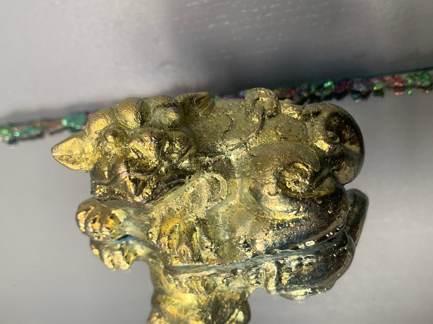 Gold Bismuth Crystal Chinese Foo Dog (RIGHT SIDE) - Metal Art Sculpture