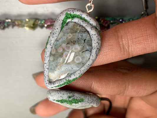 Ocean Jasper Gemstone Crystal Grey Enchanted Garden Necklace