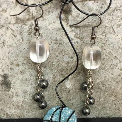 Quartz cube & Hematite crystal gemstone black earrings