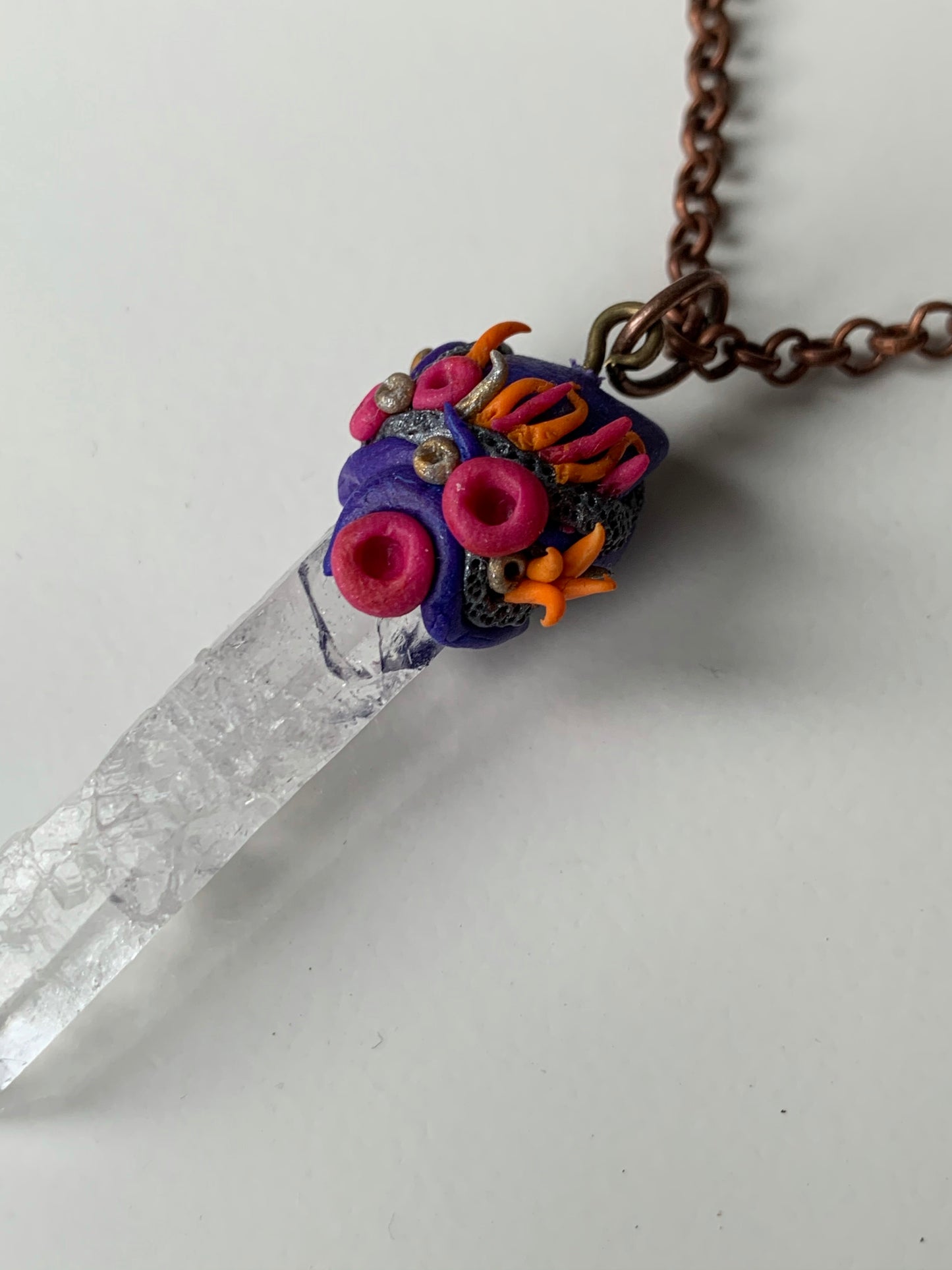 Lemurian Quartz Crystal Gemstone - Crown Chakra Coral Necklace