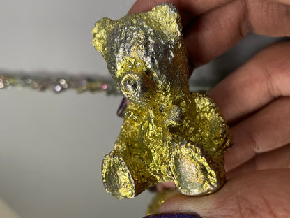 Gold Bismuth Crystal Teddy Bear Metal Art Sculpture